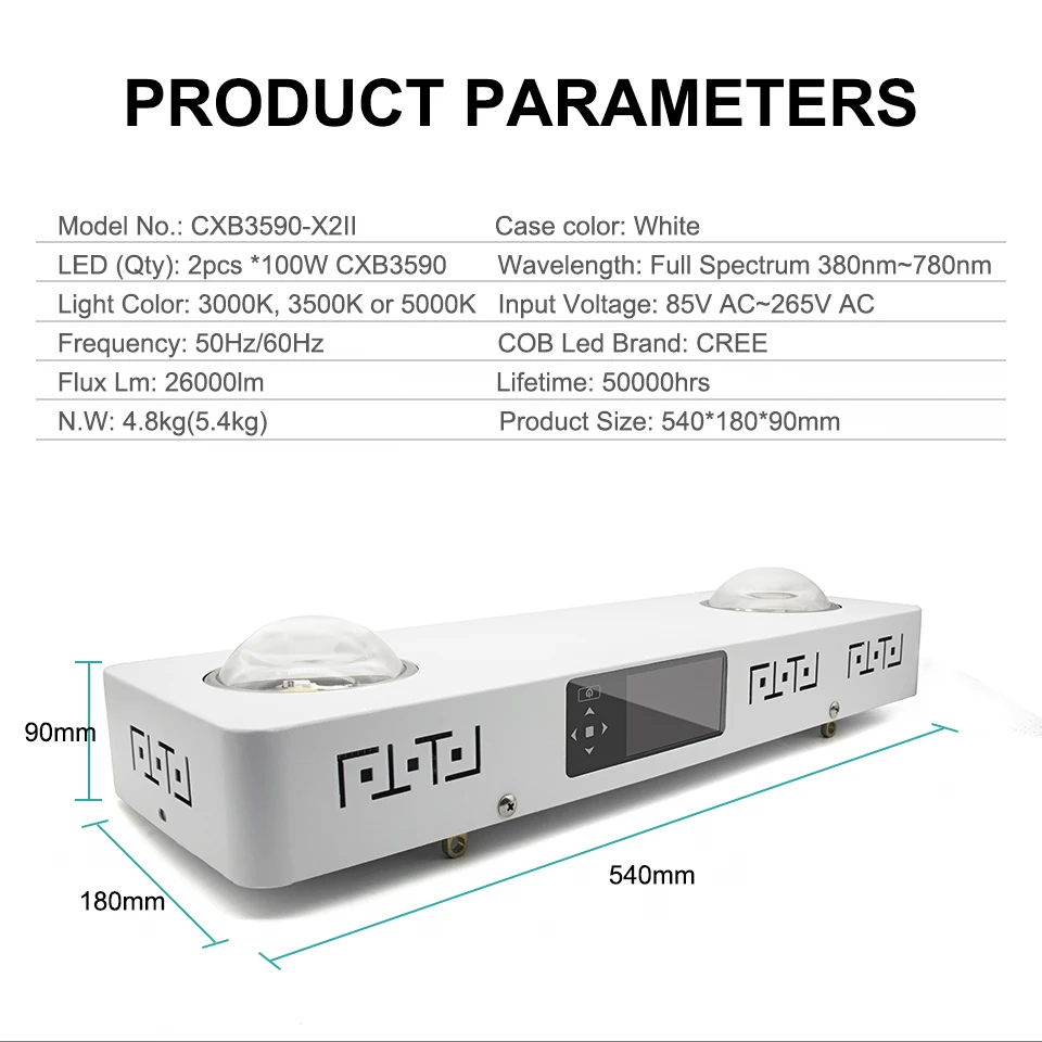 Диммируемый CREE CXB3590 200 Вт COB светодиодный свет для выращивания всего спектра с таймер с ЖК-дисплеем контроль температуры для внутреннего завода на всех стадиях