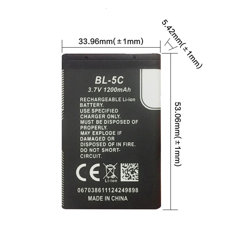 

Smart Phone bl-5c phone battery 3.7v 1200mah For Nokia 6030 6085 6086 6108 6205 6230 6263 6267 6270 6330 6555 6600 6620 6630