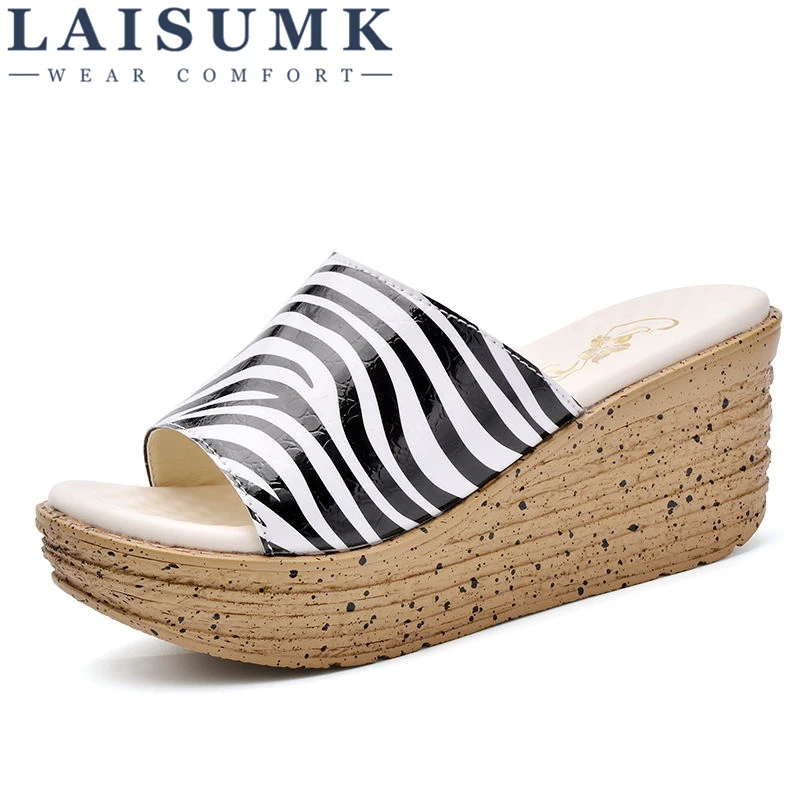 

2019 LAISUMK Hot Sale Women Summer Fashion Leisure Shoes Women Platform Wedges Fish Mouth Sandals Thick Bottom Slippers