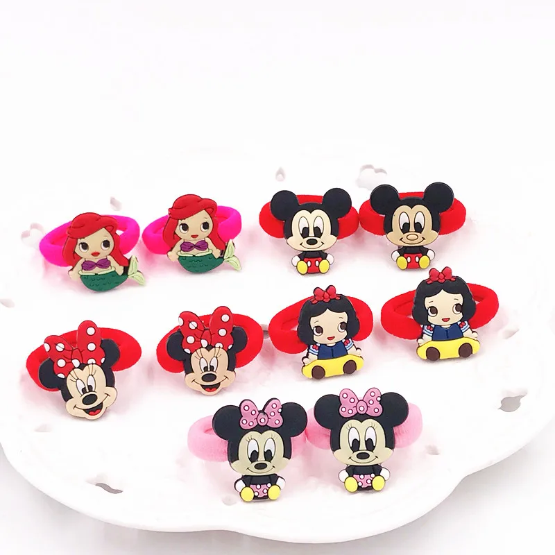 

10Pcs Princess Girls Mickey Minnie Rubber Bands Soft Fabric Children Hair Accessories Nylon Elastic Hair Bands Kids Party Gift