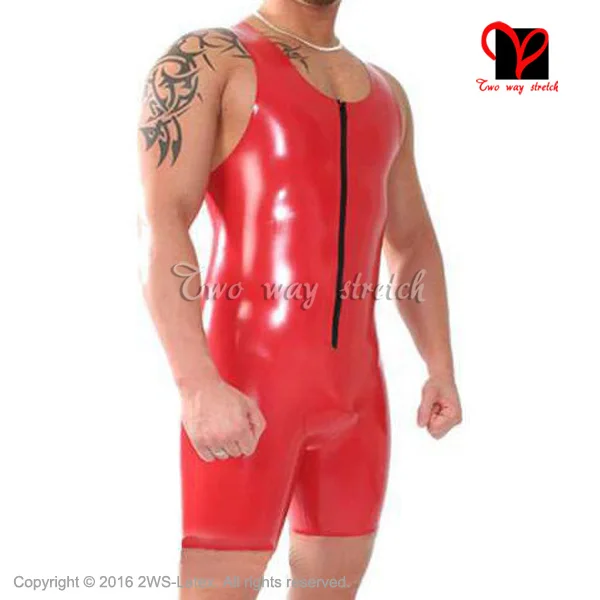 Sleeveless Sexy Latex Jumpsuit with front and crotch zip Rubber