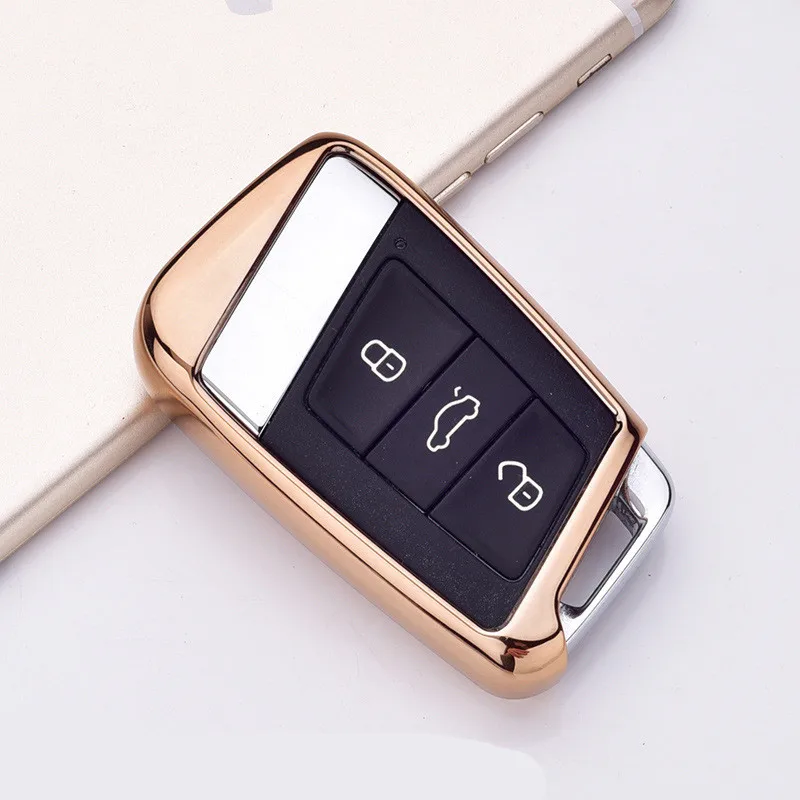 Мягкий защитный чехол для автомобильных ключей из ТПУ, чехол для автомобильных ключей с дистанционным управлением для Volkswagen V W Passat B8 Skoda Superb A7, защита для автомобилей - Название цвета: C-Gold