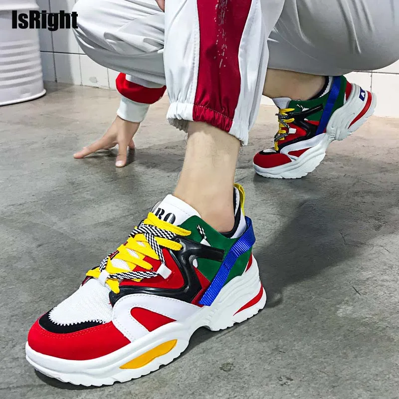 Men chunky sneakers High-top Man Shoes Colorful design High Daddy Couple shoes Big Size