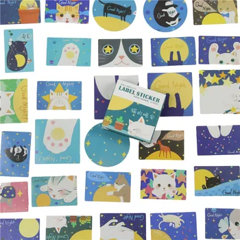 

40 Pcs/ Box Cat Night Mini Paper Sticker Set Decoration Diy Diary Scrapbooking Sealing Sticker Kawaii Stationery Memo Pad