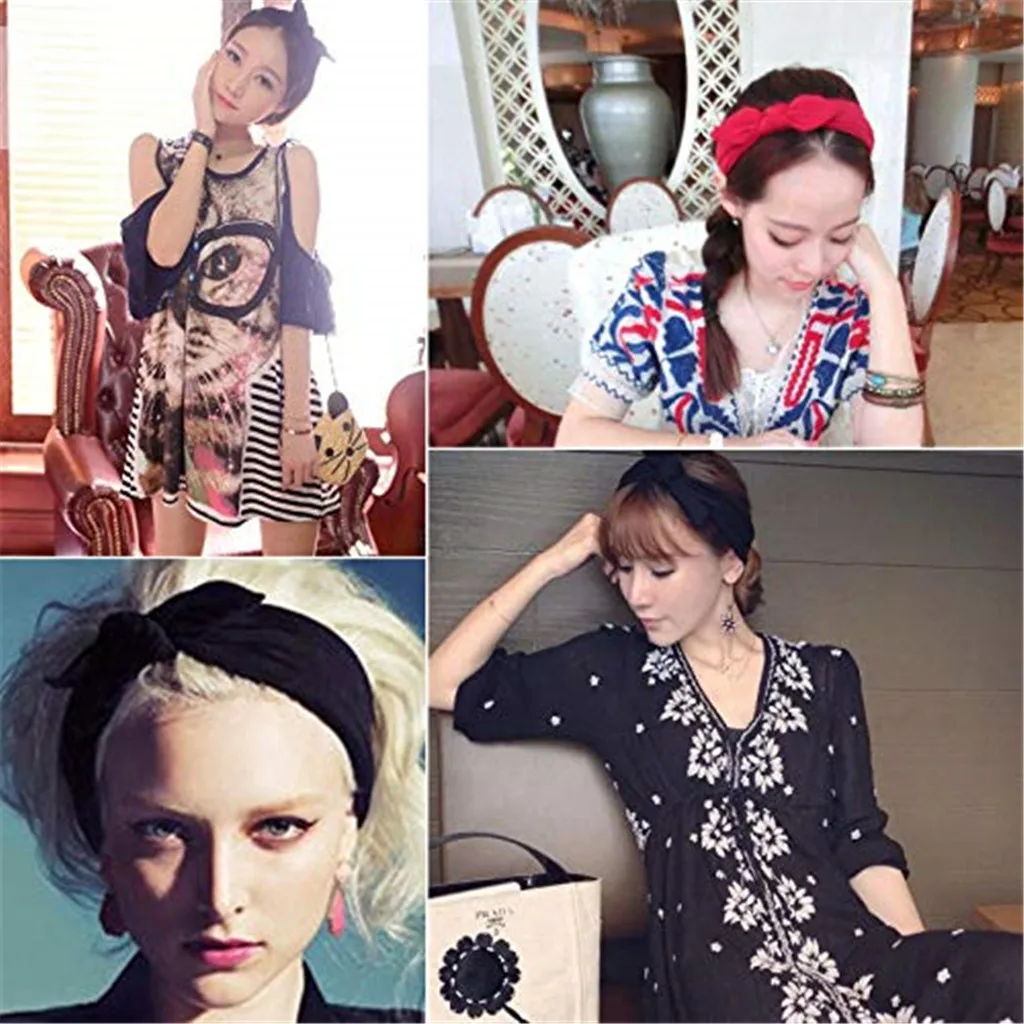 

Vintage Adults Elastic Headband Rabbit Ears Bow Hairband Hair Decor Accessory