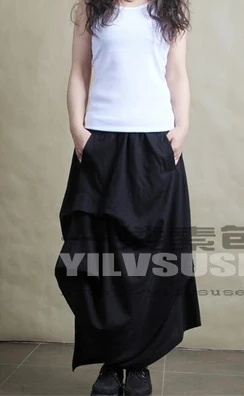 Персонализированные нестандартные льняные хлопковые юбки длинные юбки Хлопковые женские нестандартные юбки 16313 - Цвет: Черный