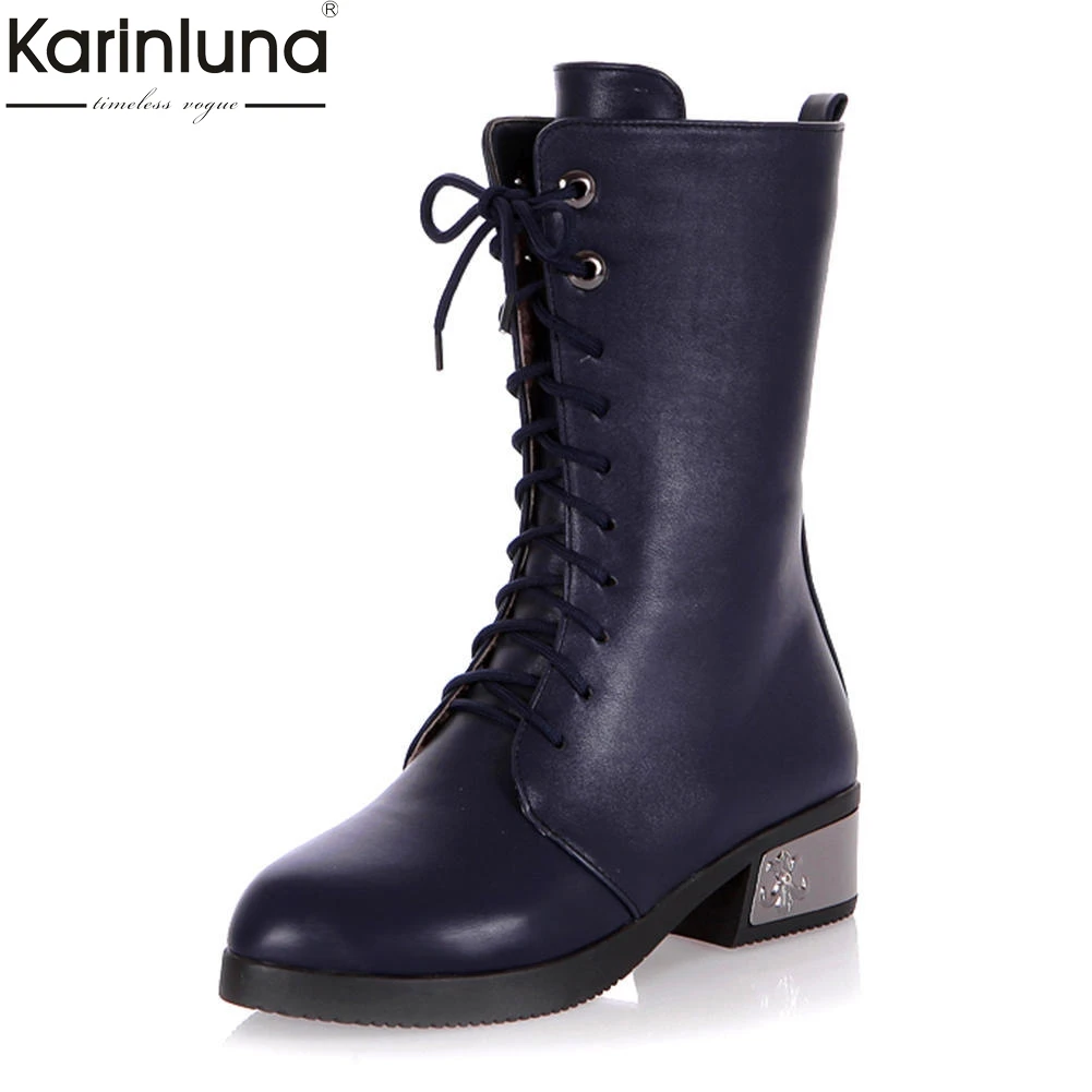

Karinluna 2018 New Fashion On Sale Wholesale Shoes Woman Boots Lace Up Platform Black White Mid Calf Boots Woman Shoes