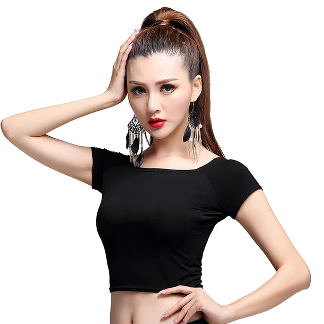 2017 New Sex Latin Dance Top Women Black Mlxl Female Midriff Shirt