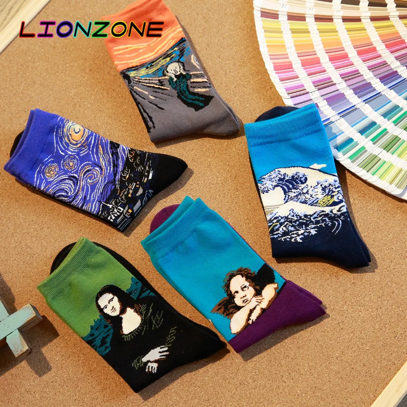 LIONZONE мужские художественные носки Новая Европейская мода стиль Харадзюку печать