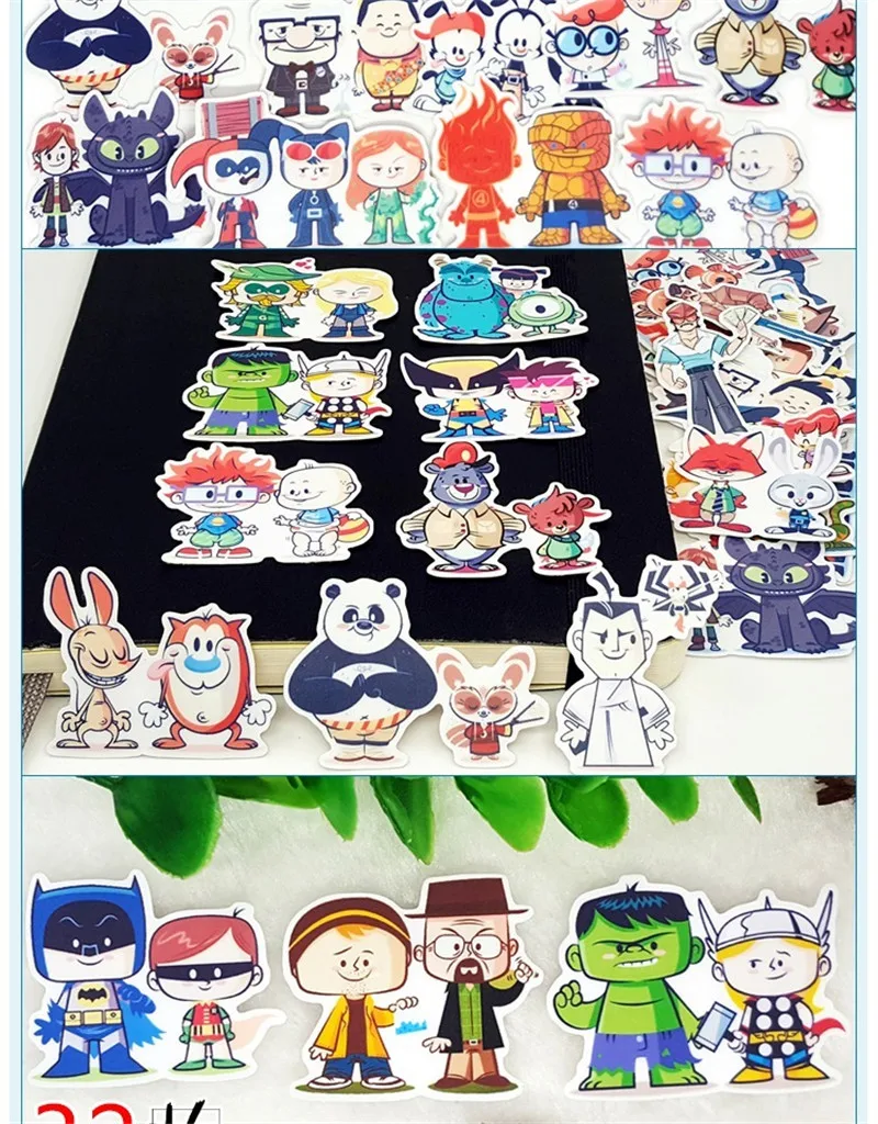 32 шт. artoon character sticker s для багажа ноутбука скейтборда велосипеда мотоцикла Стильные наклейки Модные крутые водонепроницаемые наклейки