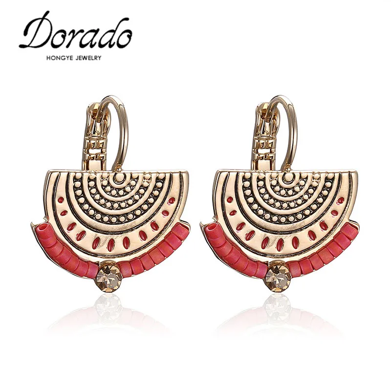 

Dorado Retro Vintage Jewelry 3 Colors Rhinestone Beads Red Enameling Carving Irregular Drop Earrings Boucles d'oreilles