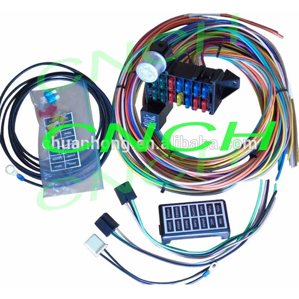 

14 Circuit Universal Wire Harness 14 Fuse 12v Street Hot Rat Muscle Rod Wiring