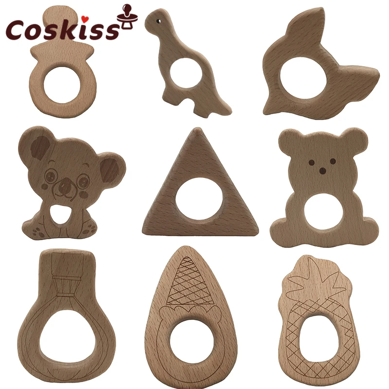 Wooden Teether Ring Baby Safe Nursing Breastfeeding Chew Bead Chew Training