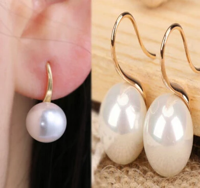 

free shipping 13376 Fashion Pair of Pearls Earrings Ear Gold Hook Dangle