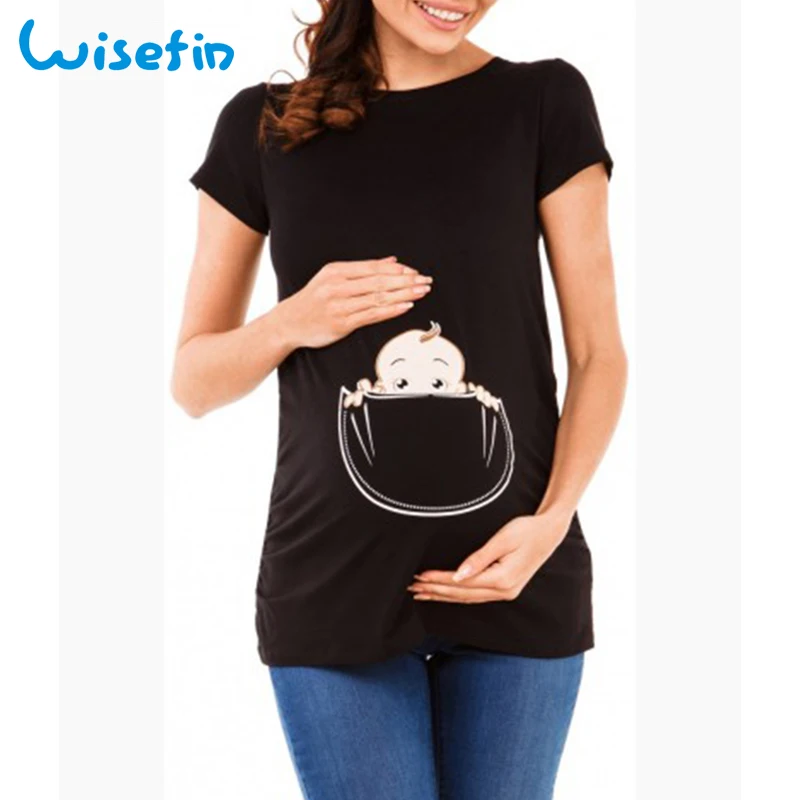 

Wisefin Maternity Clothes Summer Clothes For Pregnant Women Short Sleeves Tops Tee Cute Women T-Shirt For Pregnancy Clothes Long