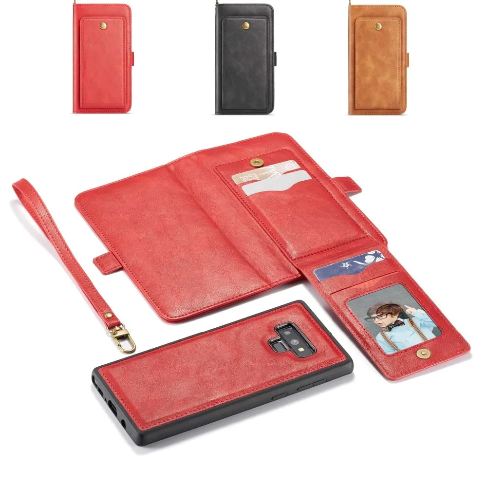 

Leather Phone Cover Pouch for Samsung Galaxy Note9 S9 Plus Card Slots Wallet Case for Galaxy S8 Plus Detachable Leather Coque