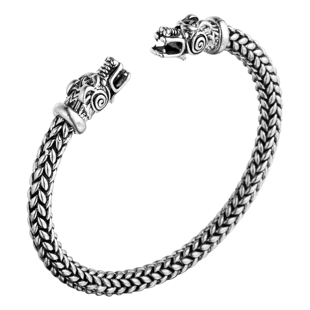 Nordic Viking Dragon Solid Vintage Bangle Cuff Bracelet Women The Vikings Historical Costume