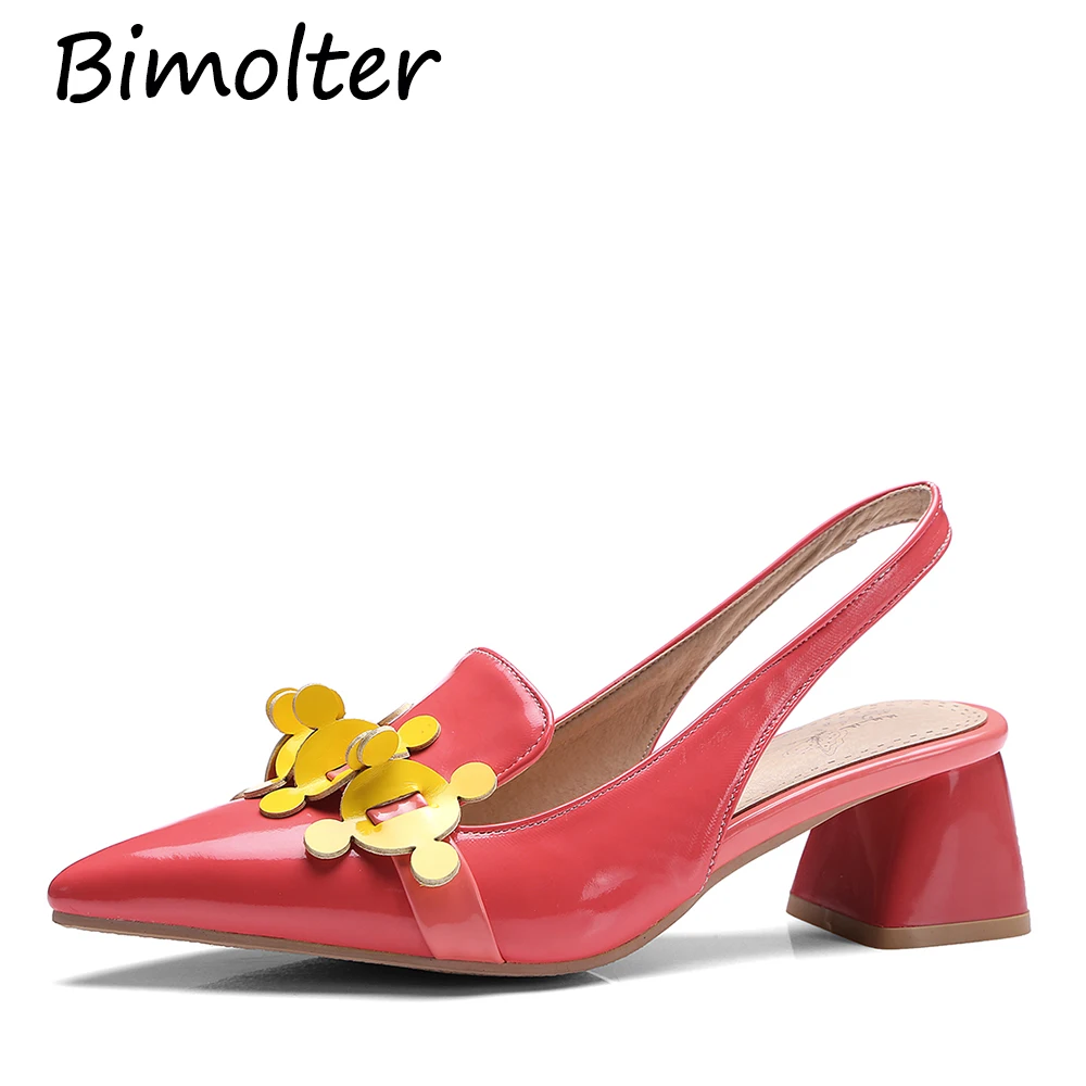 

Bimolter Spring Summer Autumn Pink Blue Red Pointed Toe Square Heel Slingbacks Single Shoes Woman High Heels Party Pumps PCEA005