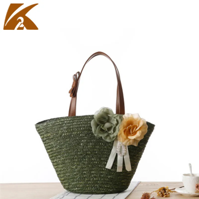

2020 Summer Rattan Woven Tote Bags Handbags Women Famous Brands Designer Flower Crochet Straw Beach Shoulder Bag Knitted Handbag