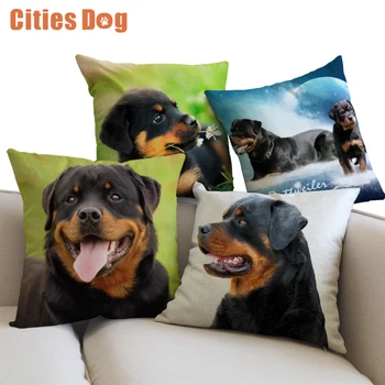 

Rottweller dog decorative pillows cushion covers 35x35 45x45 55x55cm Pillowcase new Year decoration gift Linen almofada cojines