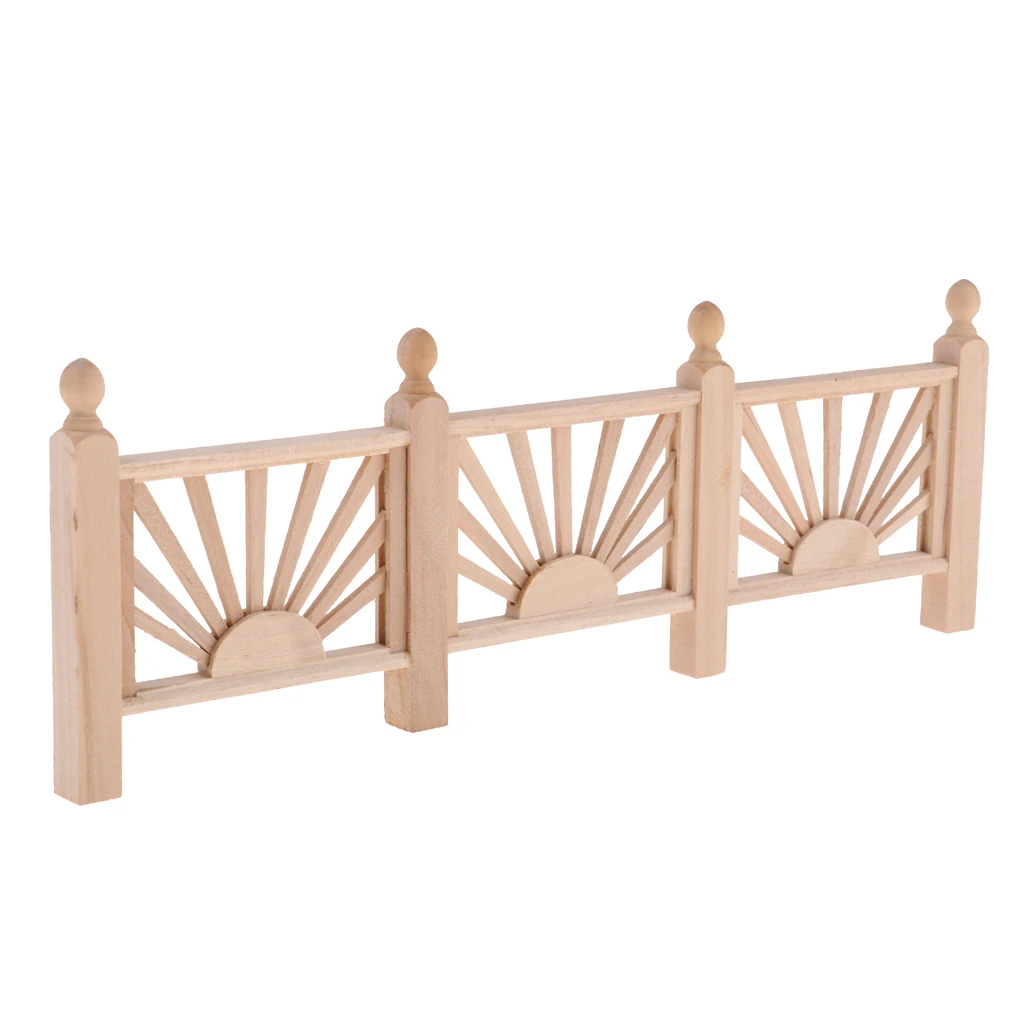 1/12 Dollhouse Scale Miniature Wood Rail Fence Miniature Unpainted Wooden Rail Barrier Garden Decor for Dollhouse Garden Decor
