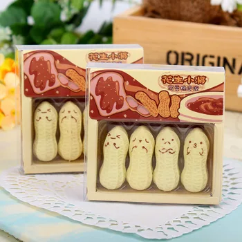 

4 Pcs/pack New Cute Rubber Eraser Peanut Lovely Cartoon Kawaii Korean Stationery For School Supplies Of Kids Children