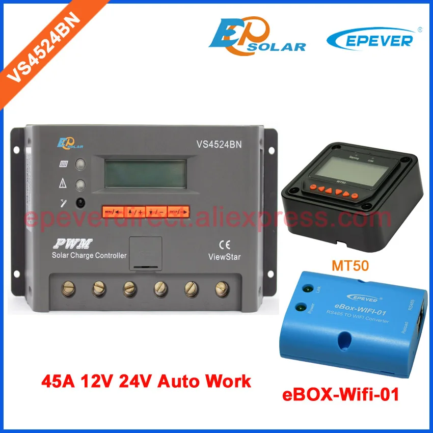 

PWM New series controller built in lcd screen VS4524BN 45A wifi adapter solar panels 12V 24V MT50 remote meter set function
