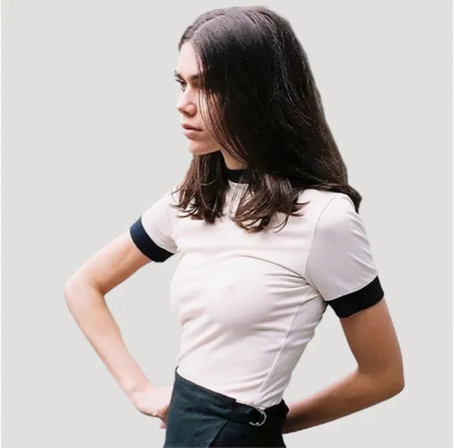 Basis Elastic Cotton Summer Top Splice Chic Tight White T shirt 2018 Women Short Sleeve Retro T