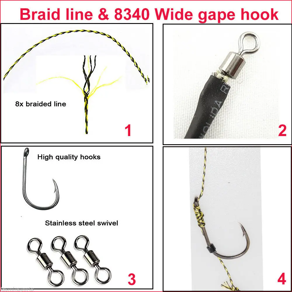 18Pcs=3Packs Carp rigs fishing kit Braided leader line Carp fishing hooks  2# 4# 6# 8# Carp riggs Fishing Tackle