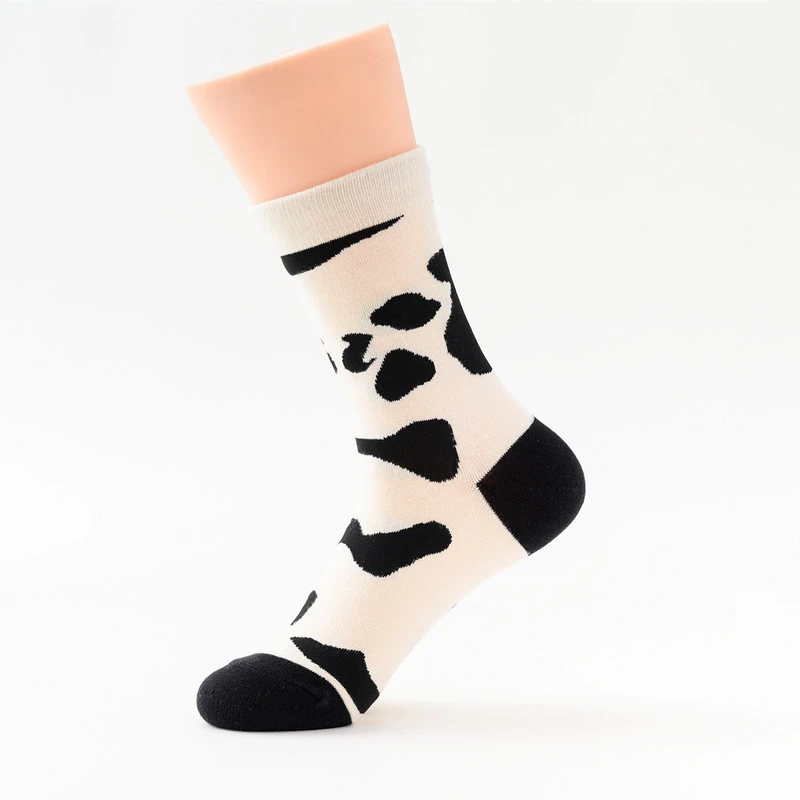 HUI GUAN, хипстерские, оригинальные, средние носки, мужские, яркие, с рисунком коровы, в полоску, дышащие, носки для скейтборда, мягкие, повседневные носки, мужские носки - Цвет: cow