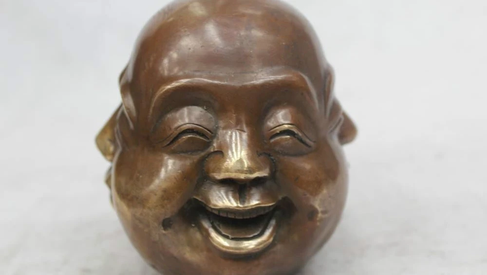 

5"Chinese Folk Pure Bronze excellent Lucky The Four Faced Buddha Statue