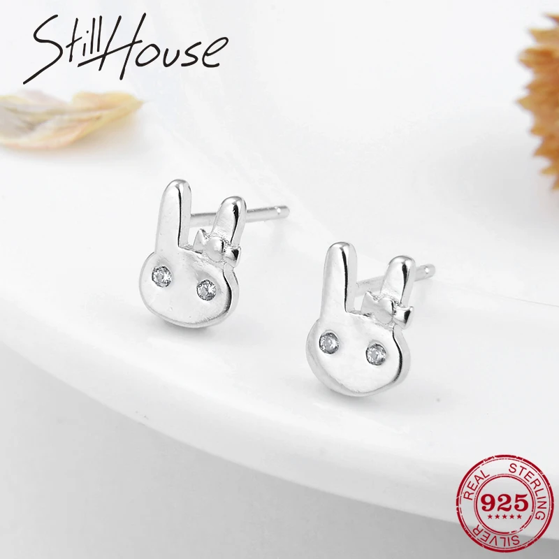 

Fashion Cute little rabbit with Clear CZ eyes Stud Earring Valentine's Day Gift For Women New Animal Jewelry Earrings 2018