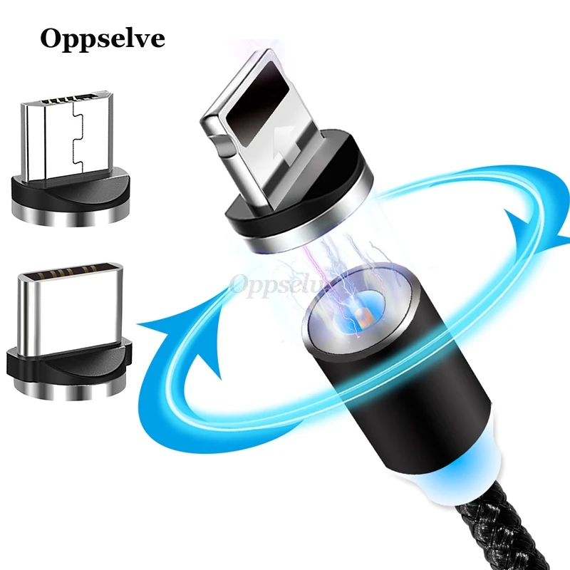 Oppselve 1 м светодиодный магнитный USB кабель для iPhone Xs Max XR X 8 и Type C Micro Samsung Xiaomi Huawei