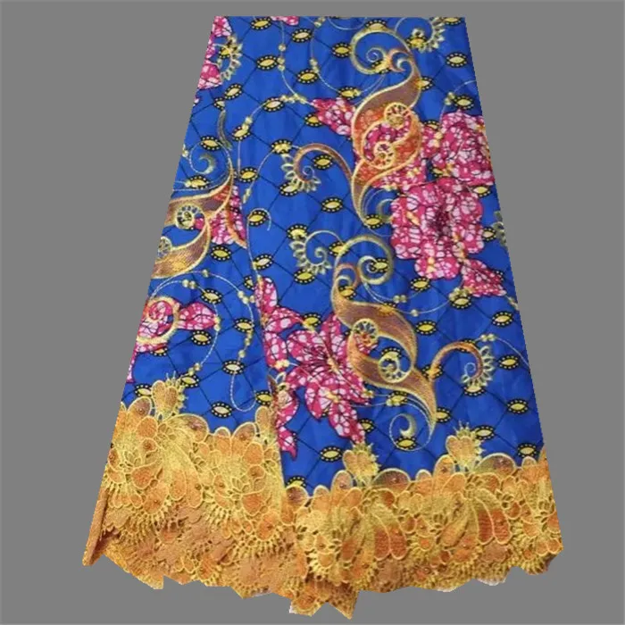 

Beautiful lady dress material African embroidery and beaded real print wax lace fabric for making dress WLF138(6yards/lot)