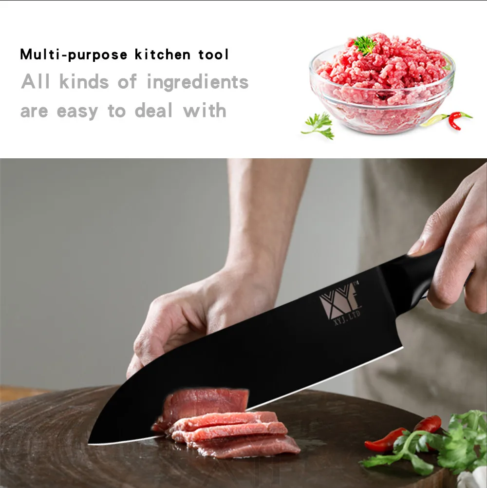 XYj, 4 шт., набор ножей из нержавеющей стали для приготовления пищи, 7 дюймов, Santoku, 6,5 дюймов, разделочный нож, 5 дюймов, универсальный нож, кухонный аксессуар для мяса