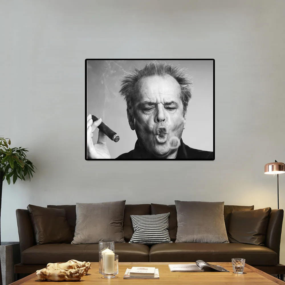 Jack Nicholson Cigar Poster Wall Art Print Picture Black and white Canvas Painting for Living Room Modern Home Decoration