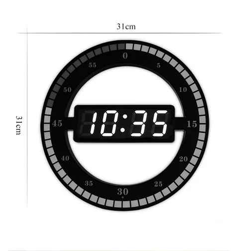 Creative Mute Hanging Wall Clock Black Circle Automatically Adjust Brightness Digital Led Display Desktop Table Clock