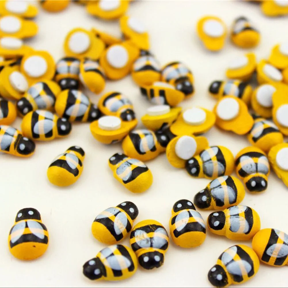 

100 Pcs DIY Mini Yellow Bee Stickers Wooden Adhesive Bee Diy Scrapbooking Craft Decoration Home Party Decoration