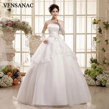 VENSANAC Sequined Pleat Strapless Tiered Lace Appliques Ball Gown Wedding Dresses 2018 Flowers Backless Bridal Gowns VENSANAC Sequined Pleat Strapless Tiered Lace Appliques Ball Gown Wedding Dresses 2018 Flowers Backless Bridal Gowns