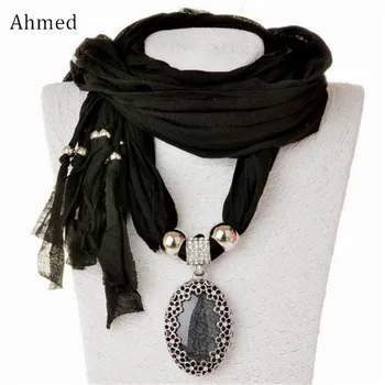 

Ahmed New Bohemian Cracked Oval Synthetic Stone Pendant Tassel Scarf Necklace Fashion Ethnic Statement Necklace Collar Jewelry