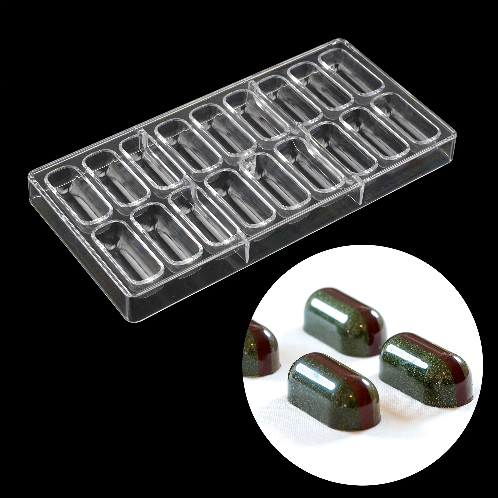 Moule à chocolat en Polycarbonate de forme Oblong à 18 cavités, outils de confiserie, moule à Bonbons de décoration de gâteaux