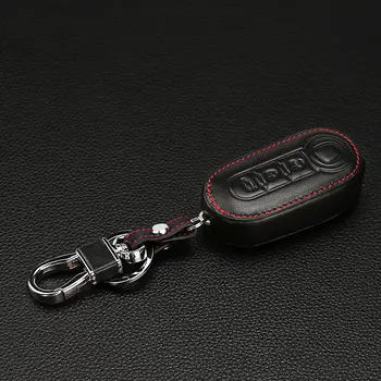 

High quality leather car key case for Fiat Bravo 3 button remote control key purse protection cover key ring dust collector