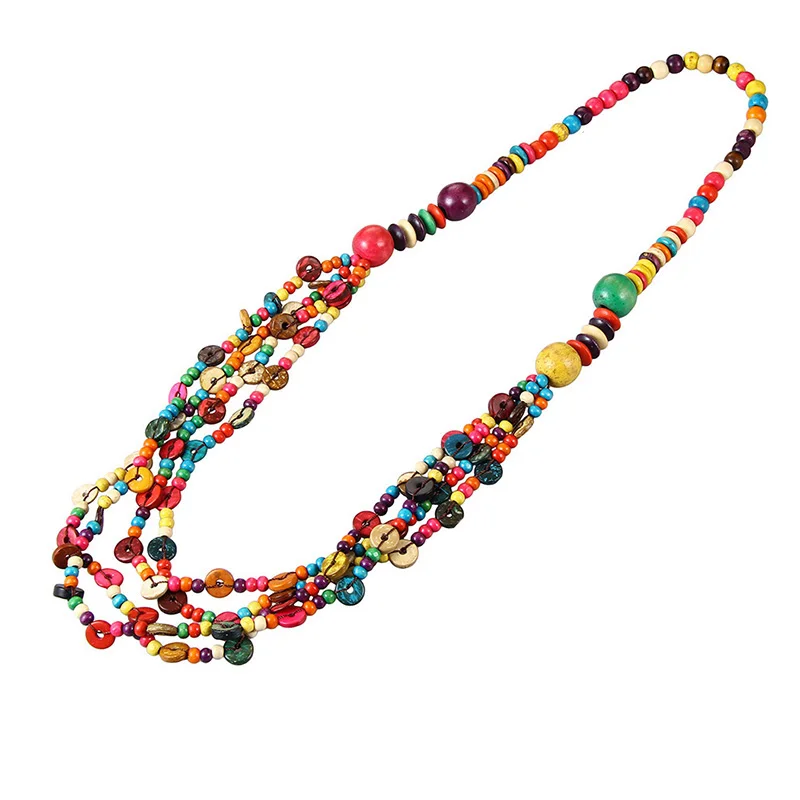 

Wholesale Round Wooden Beaded Strand Necklace Wholesale Multicolor Coconut Shell Multi Layered Handmade Knitted Bohemian Jewelry