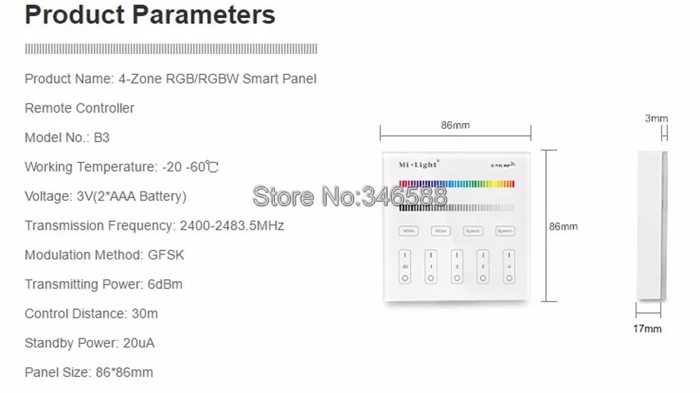Ми. свет B3 4-зоны RGB/RGBW Smart Touch Панель пульт дистанционного управления powerd на 3 В (2 * AAA Батарея) настенное крепление 2.4 г Беспроводной