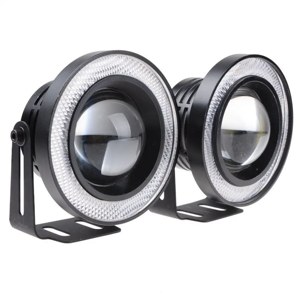 

1pair X 3'' Angel Eyes Halo Car White Fog Light Lamp Projector DRL W/ COB LED