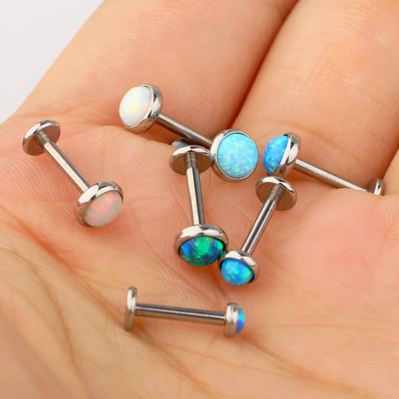 Серьги гвоздики TIANCIFBYJ из стали 316l с опалом для губ|16g tragus earrings|tragus earringslabret lip |