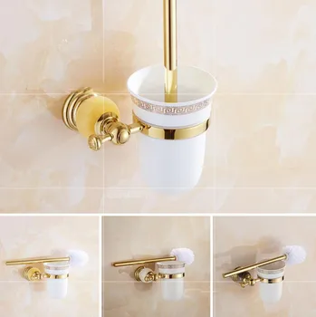 

European Wall Mounted, Decorative Jade Stainless Steel electroplating Toilet Brush Holder with Ceramic Cup Bathroom Accessories