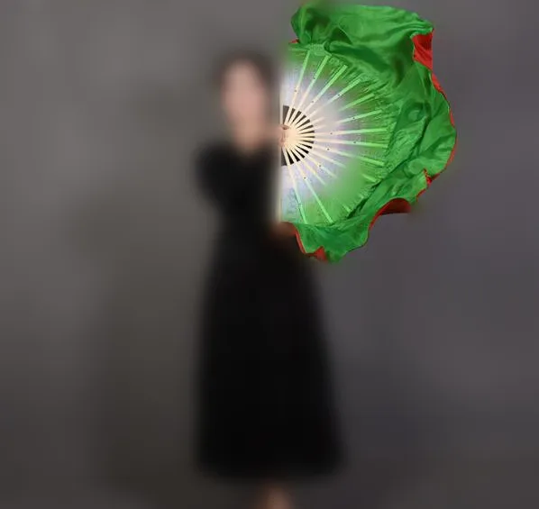 Two Sides Different Color Women Hand Made Colorful Belly Dance Dancing Silk Bamboo Long Fans Veils For Folk 41cm-86cm | Тематическая