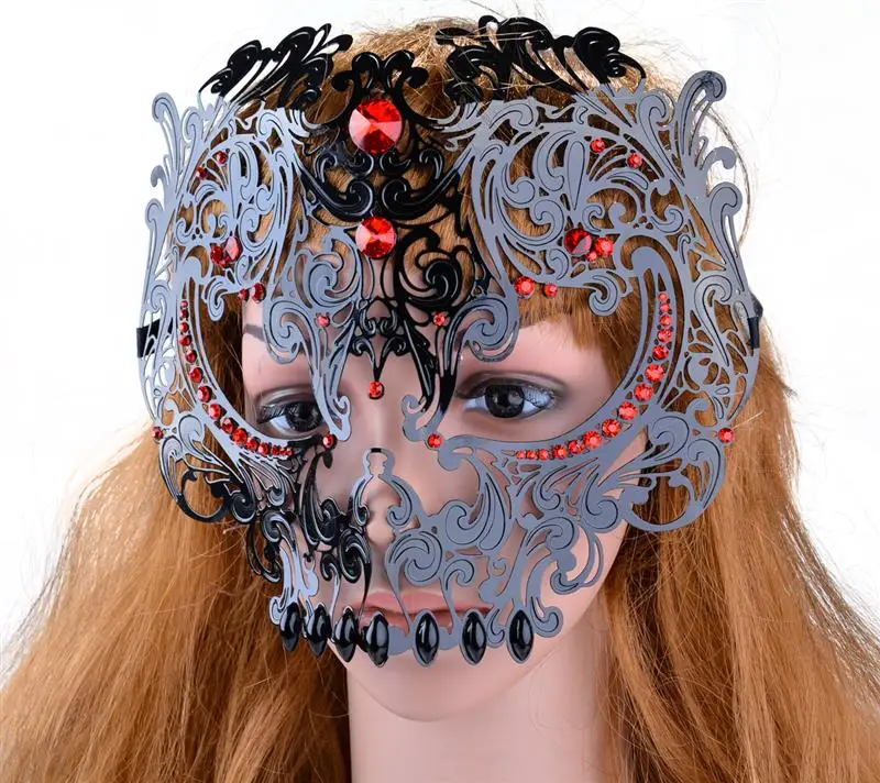 Новая маска с черепом Mardi Gras, маскарадный мяч, венецианская металлическая маска с лазерной резкой для лица, черно-красные вечерние маскарадные маски
