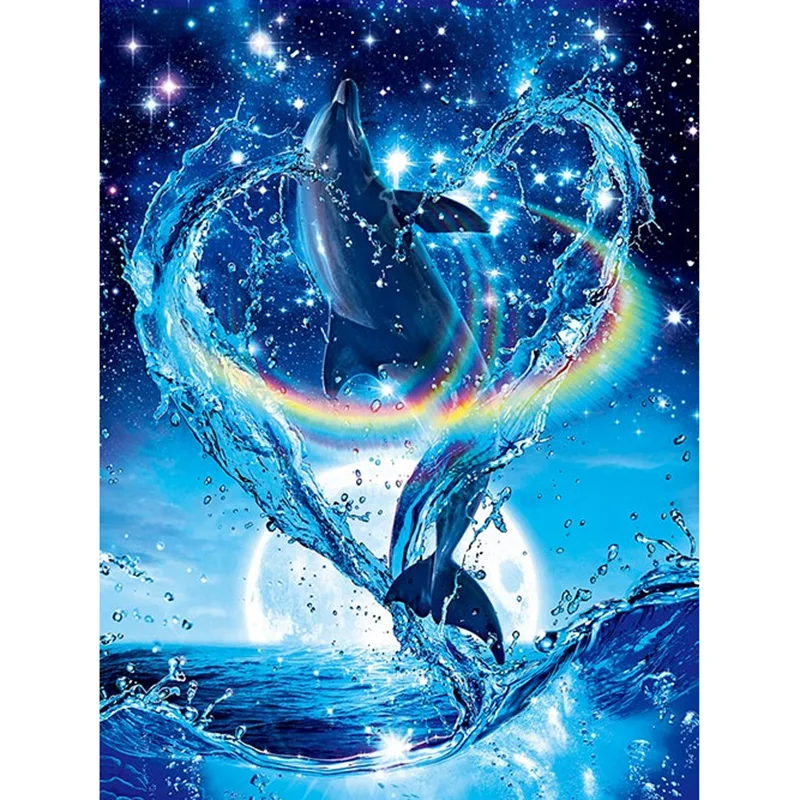 Full square/Round drill Diamond embroidery Rainbow dolphin 5D DIY